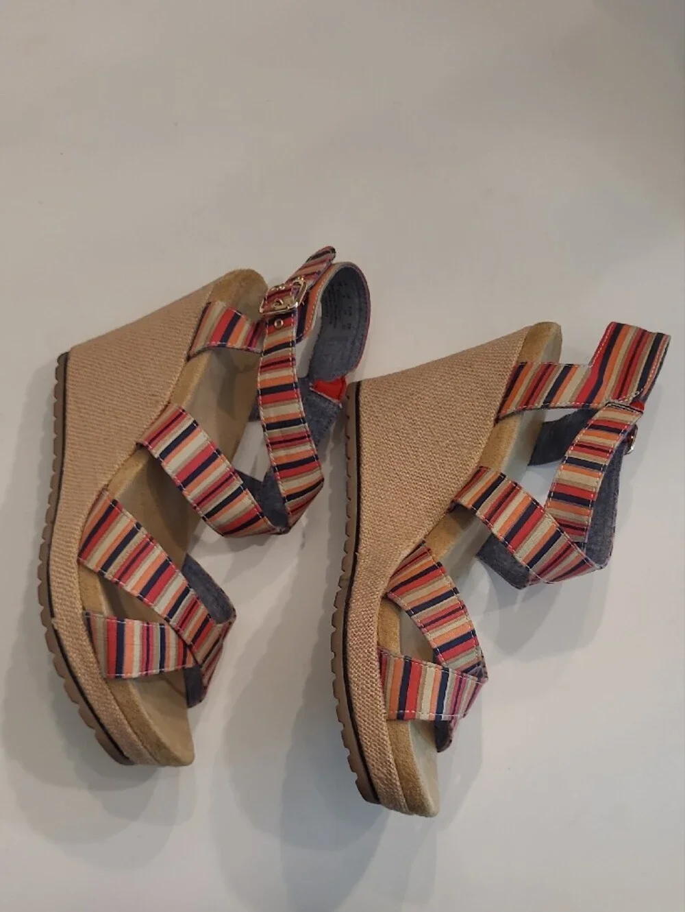 Dr. Scholl's Striped Multicolor Espadrille Wedge Sandals Strappy Striped Print